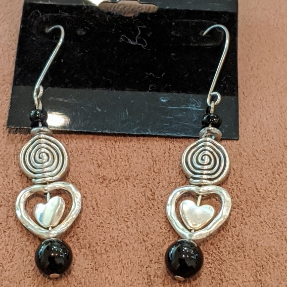 Black Onyx Drop Pierced Earrings New! Handmade - Picture 3 of 6